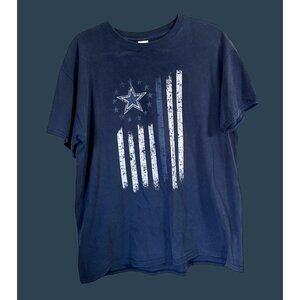 Gildan Heavy Cotton Navy Blue American Flag Star Graphic Tee Size Large